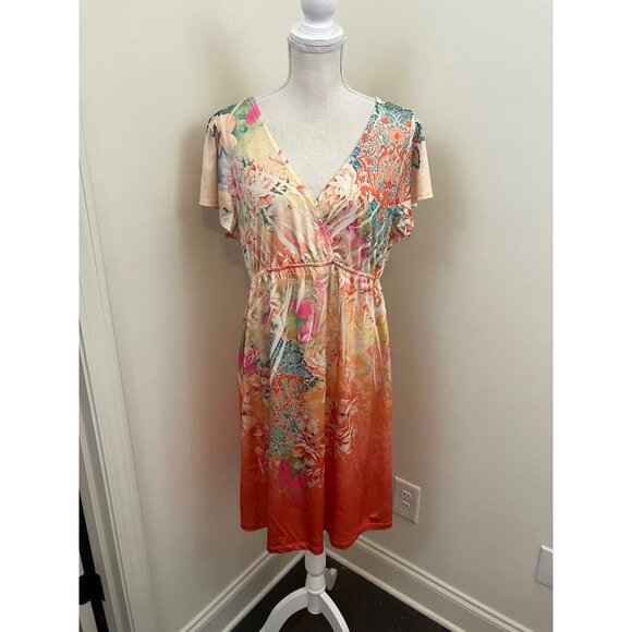 Kiara Multicolor Faux Wrap Short Sleeve Dress Size XL - Picture 1 of 5